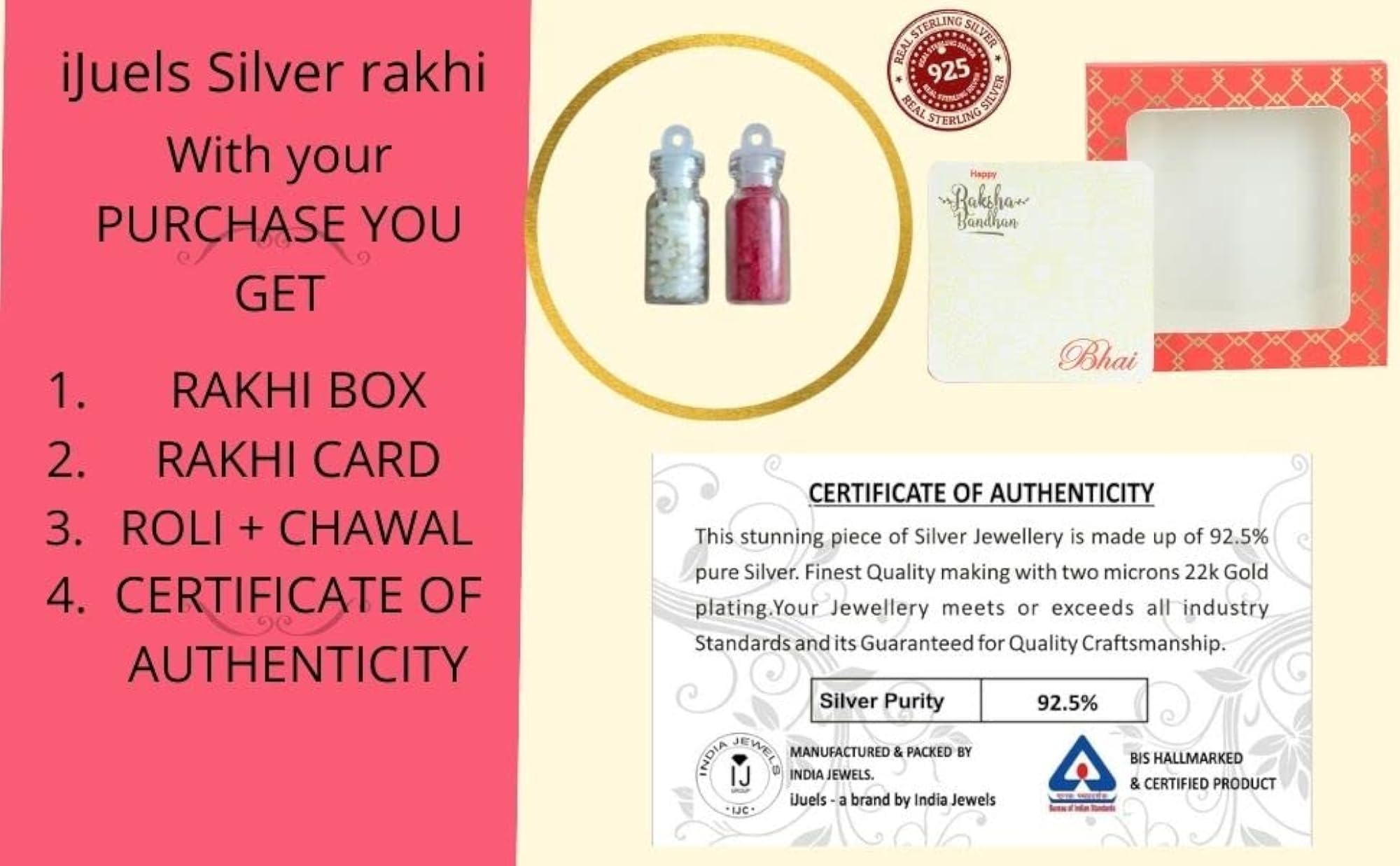 925 Silver Rakhi Combo Set for Bhaiya & Bhabhi, Gift Ready
